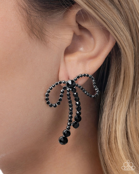 Paparazzi Black Tie Bow - Black Post Earrings