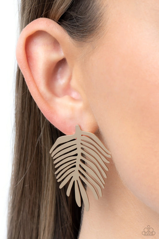 Paparazzi The FROND Row - Gold Post Earrings