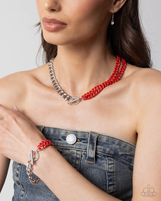 Necklace: "Iridescent Icon - Red" Bracelet: "Tourist Twists - Red"