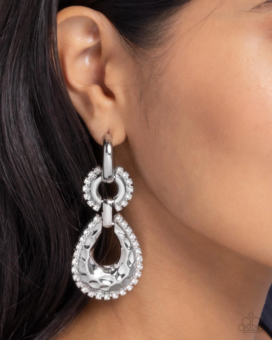 Paparazzi Hammered Highway - White Earrings