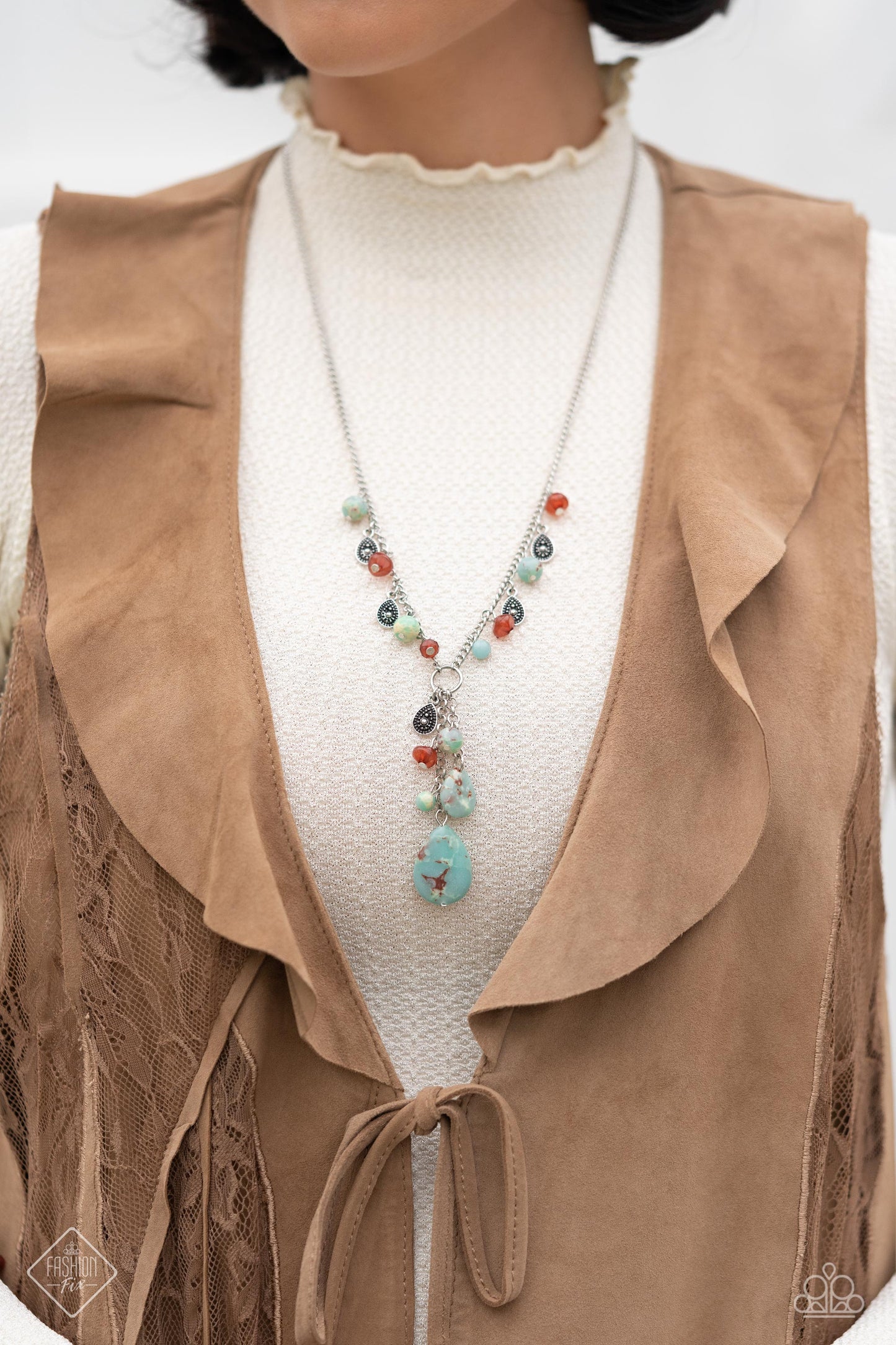 Necklace: "Notably Natural - Blue" Post Earring: "Revered Rustic - Blue" Bracelet: "Down to Earth Dignity - Blue" Ring: "Free-Spirited Formal - Blue"