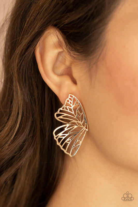 Paparazzi Butterfly Frills - Gold Post Earrings