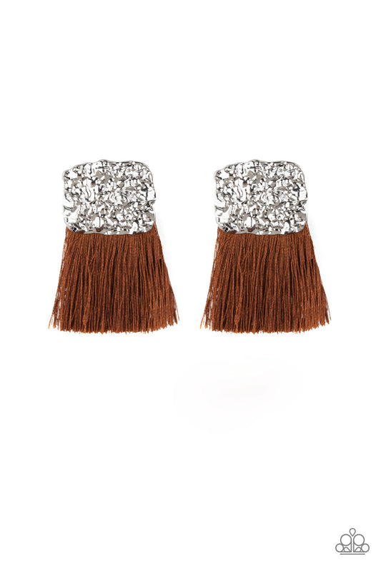 Plume Bloom - Brown Paparazzi Fringe Earrings