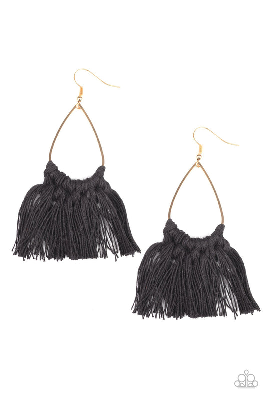Tassel Treat - Black Fringe and Gold Earrings - Paparazzi Accessories