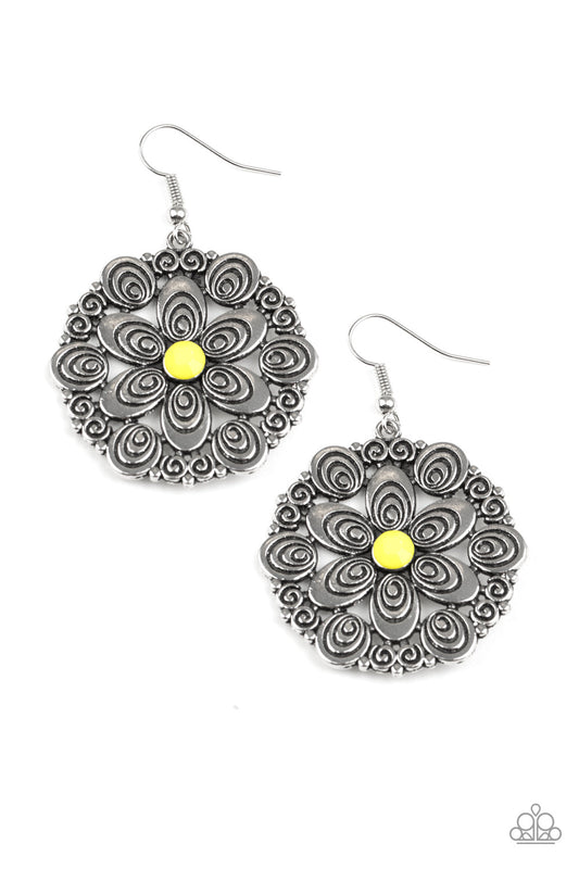 PAPARAZZI VINTAGE VAULT "GROVE GROOVE" YELLOW EARRINGS