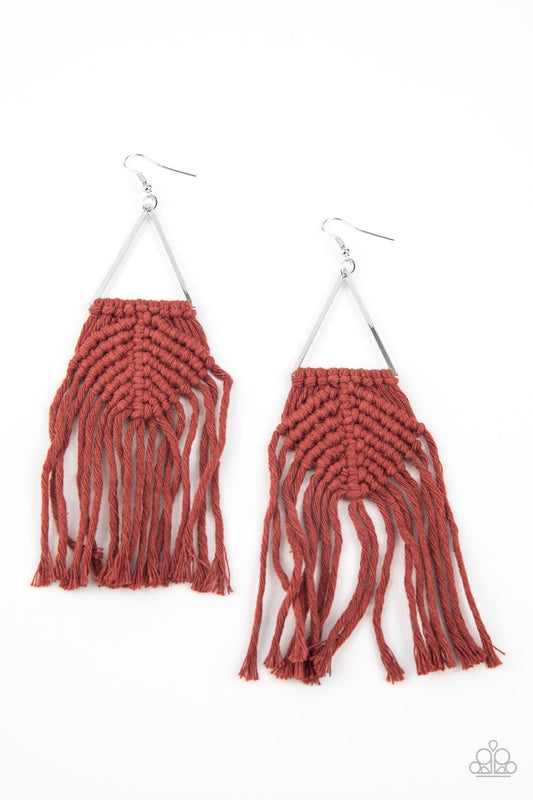 Macrame Jungle - Brown Macrame Earrings Paparazzi Accessories