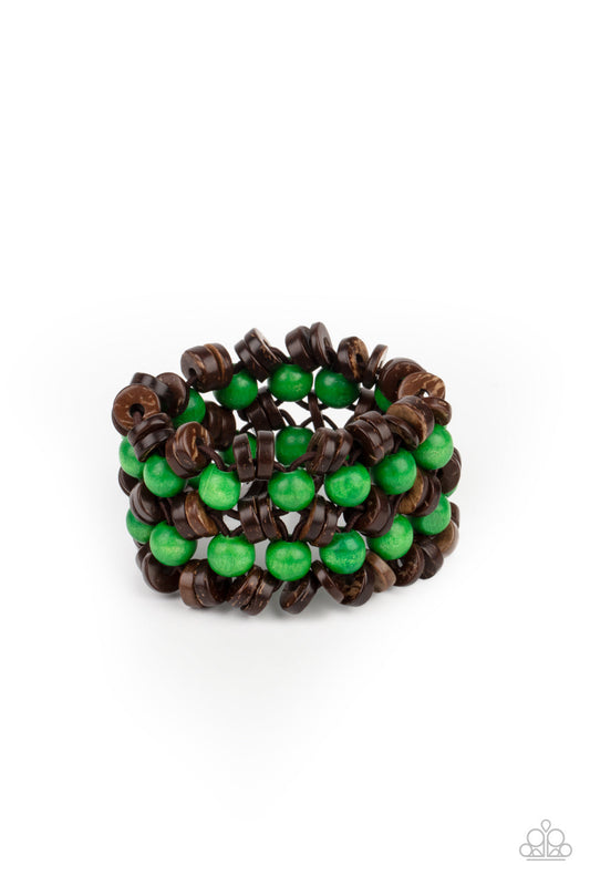 Tahiti Tourist - Green Wooden Bracelet- Paparazzi