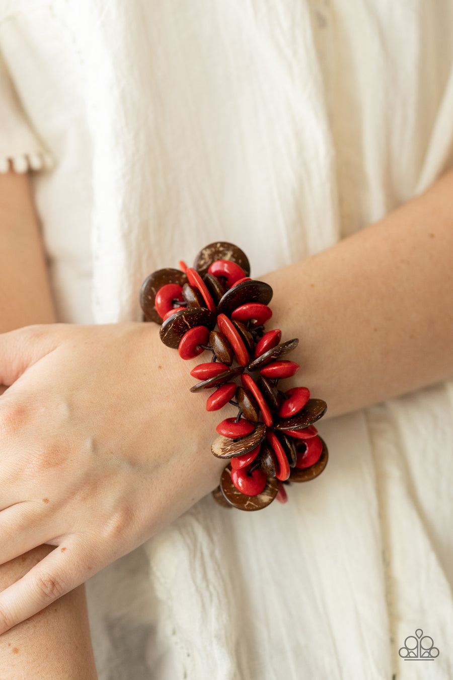 Caribbean Canopy - Red and brown wood bracelet | Paparazzi