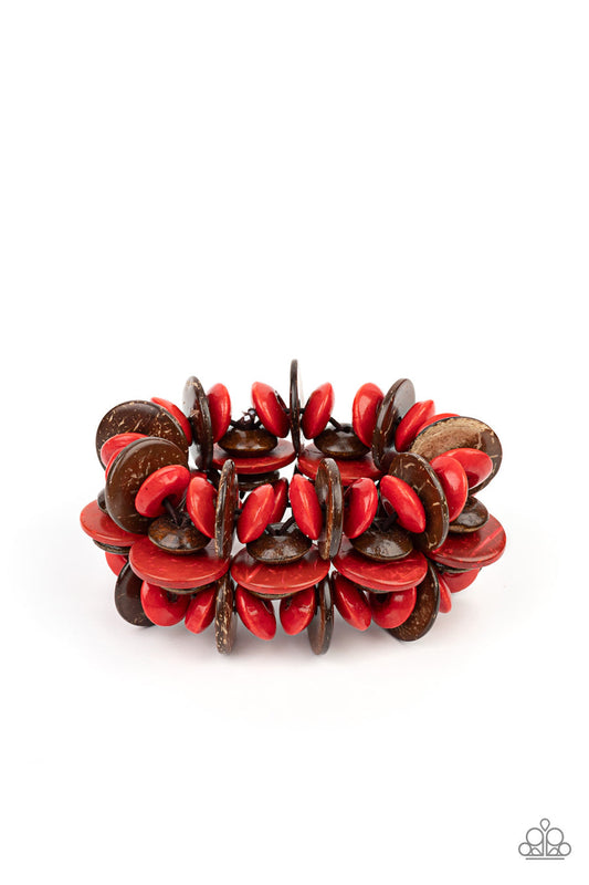 Caribbean Canopy - Red and brown wood bracelet | Paparazzi