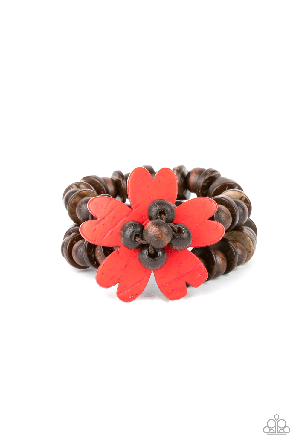 TROPICAL FLAVOR - RED FLOWER - BROWN WOOD BRACELET
