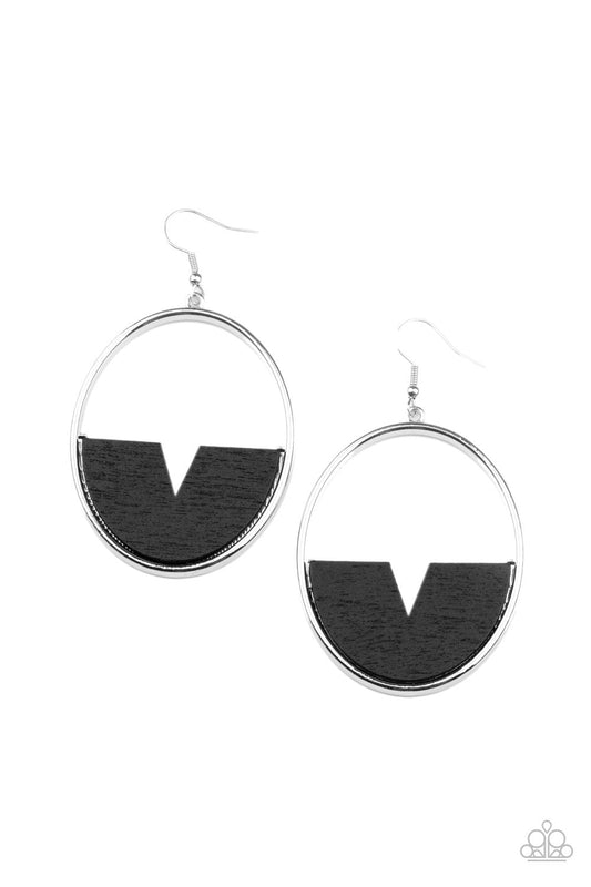 Island Breeze Black Wood and Silver Earrings - Paparazzi Accessories